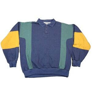 Vtg Nucleus Sweatshirt Men M Navy Green Colorblock Pullover Button 80s 90s Retro